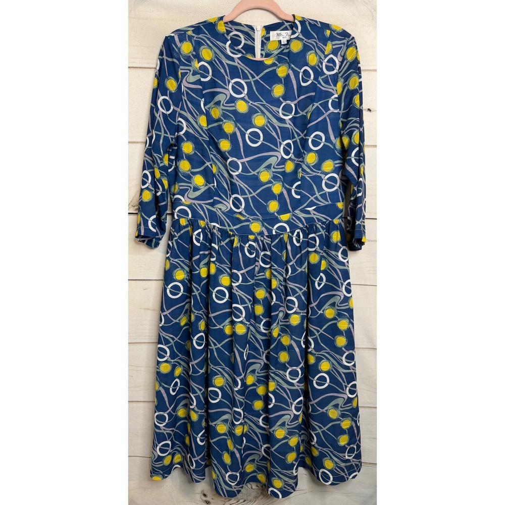 Miss Finch NYC‎ Geometric Circle Print Midi Dress Womens Large L 3/4 Slv